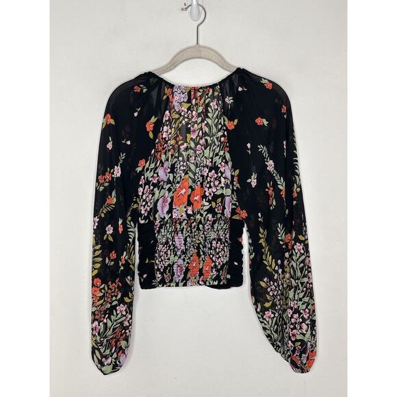Free People Blouse Women’s Sz XS Floral Final Rose Cropped Sheer Balloon Sleeve - Picture 7 of 7